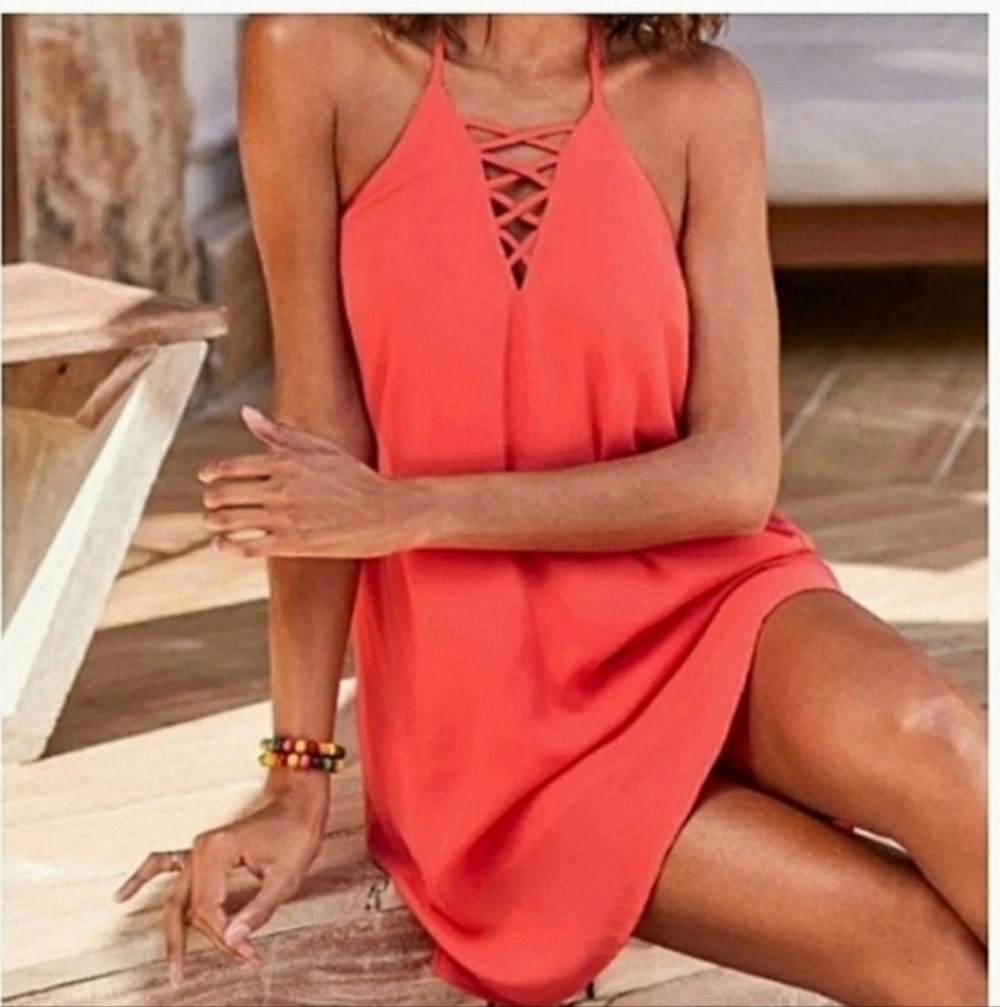 NWOT Venus Lattice Lace-Up Boho Halter Dress Size 2x